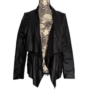 Levis Vegan Leather Black Waterfall Drape Front Moto Jacket Womens Size Small